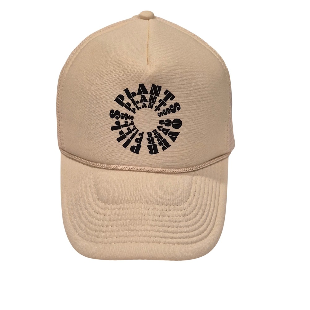 Nissin Cap Plants Over Pills Trucker Hat Tan Beige Mesh Snapback Graphic Hat